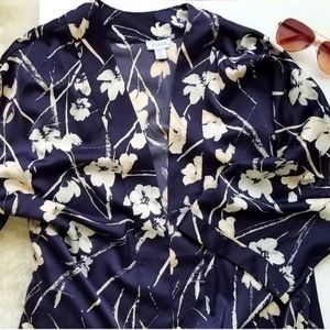 Navy/Blush Pink Floral Kimono, Plus Size